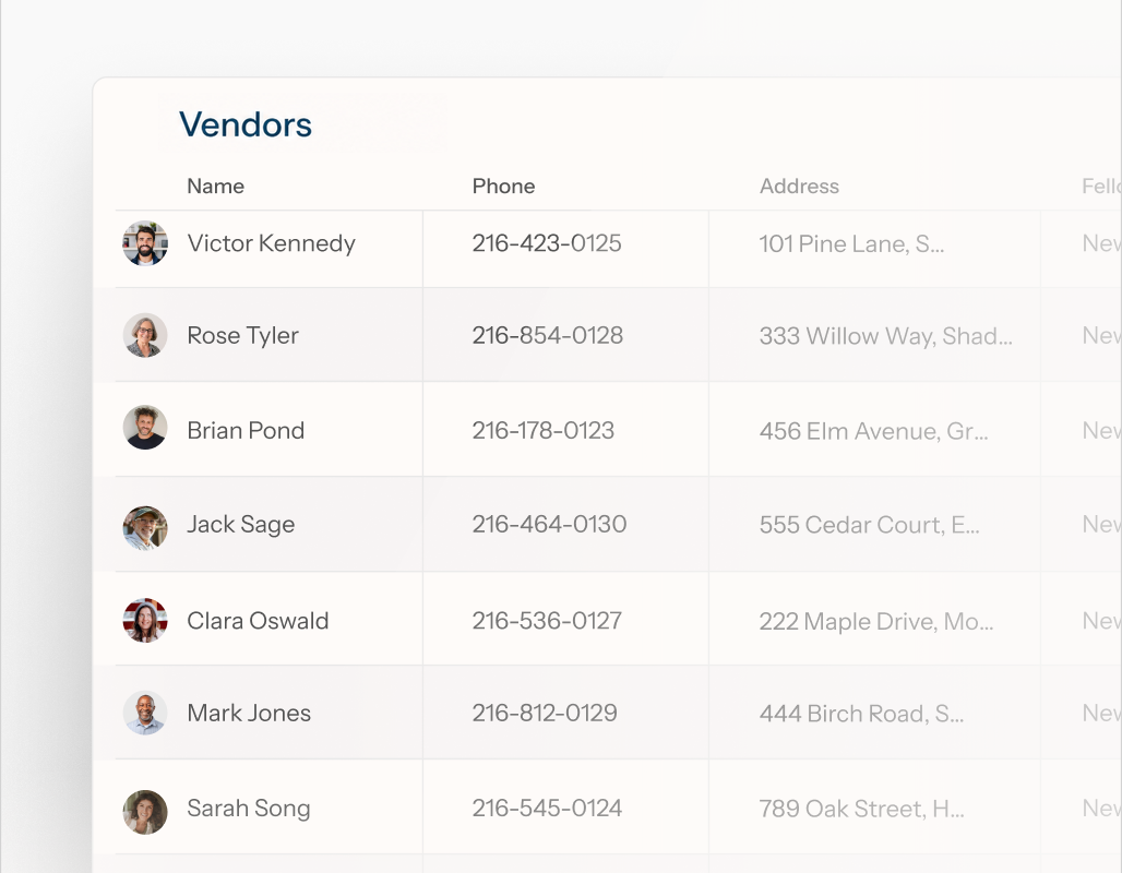 Vendors used to search Kevin's vendor list and contacts for movers